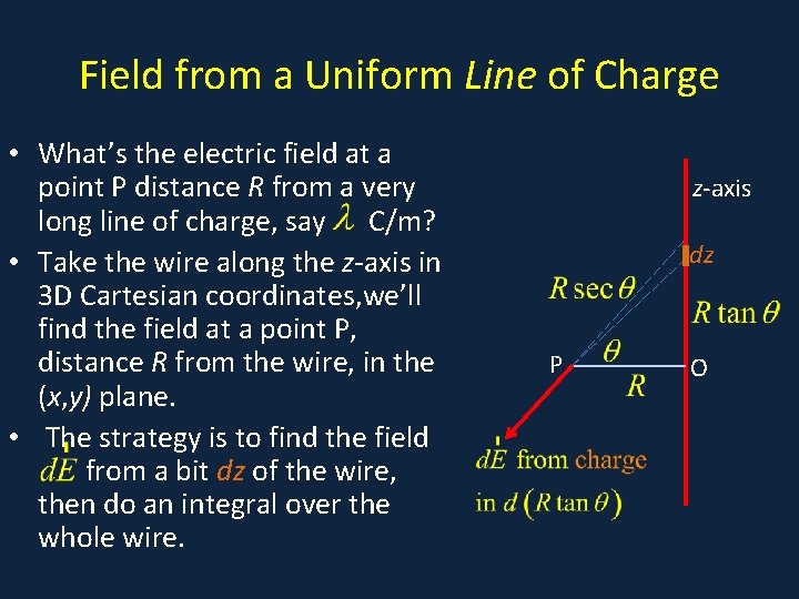 Field from a Uniform Line of Charge • What’s the electric field at a