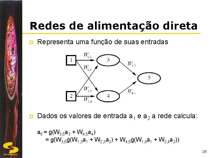 Redes de alimentação direta p Representa uma função de suas entradas p Dados os