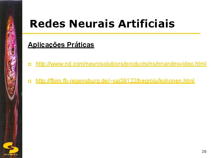 Redes Neurais Artificiais Aplicações Práticas p http: //www. nd. com/neurosolutions/products/ns/nnandnsvideo. html p http: //fbim.