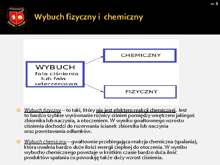 str. 6 Wybuch fizyczny i chemiczny Wybuch fizyczny – to taki, który nie jest