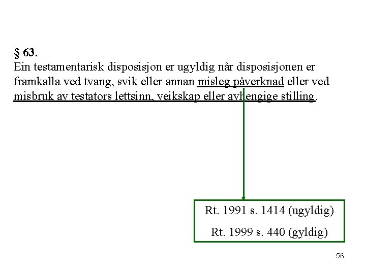  § 63. Ein testamentarisk disposisjon er ugyldig når disposisjonen er framkalla ved tvang,