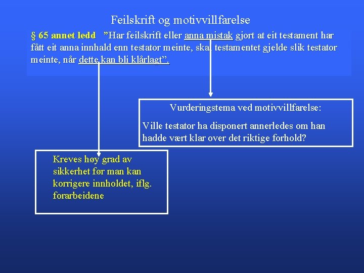 Feilskrift og motivvillfarelse § 65 annet ledd ”Har feilskrift eller anna mistak gjort at