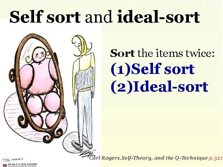 Self sort and ideal-sort Sort the items twice: (1)Self sort (2)Ideal-sort Carl Rogers, Self-Theory,