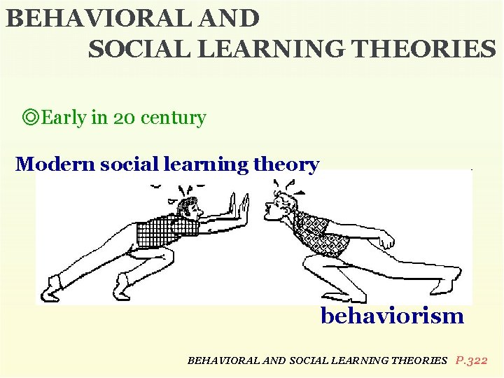 BEHAVIORAL AND SOCIAL LEARNING THEORIES ◎Early in 20 century Modern social learning theory behaviorism