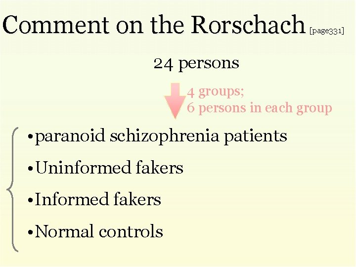 Comment on the Rorschach [page 331] 24 persons 4 groups; 6 persons in each