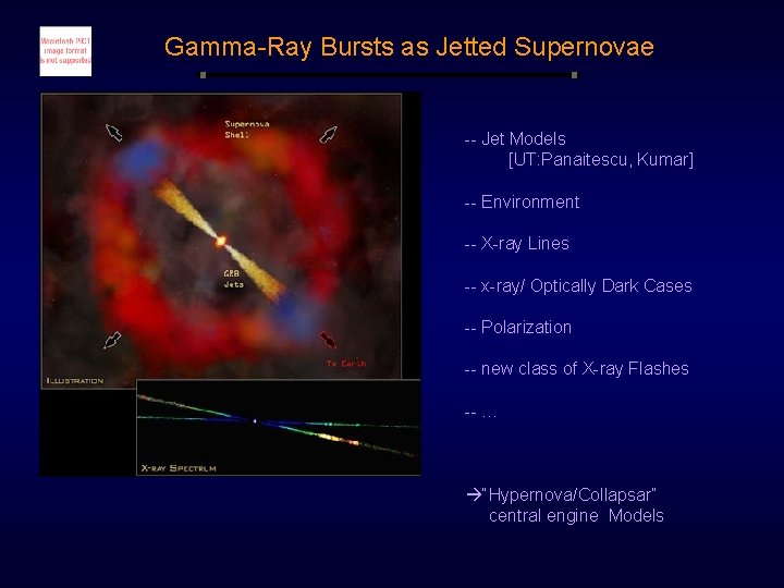 Gamma-Ray Bursts as Jetted Supernovae -- Jet Models [UT: Panaitescu, Kumar] -- Environment --