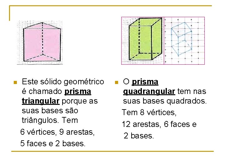 Este sólido geométrico é chamado prisma triangular porque as suas bases são triângulos. Tem