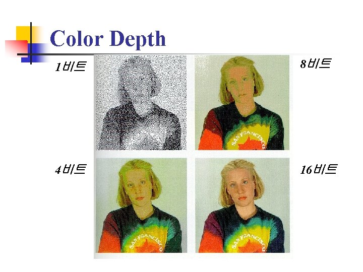 Color Depth 1비트 8비트 4비트 16비트 