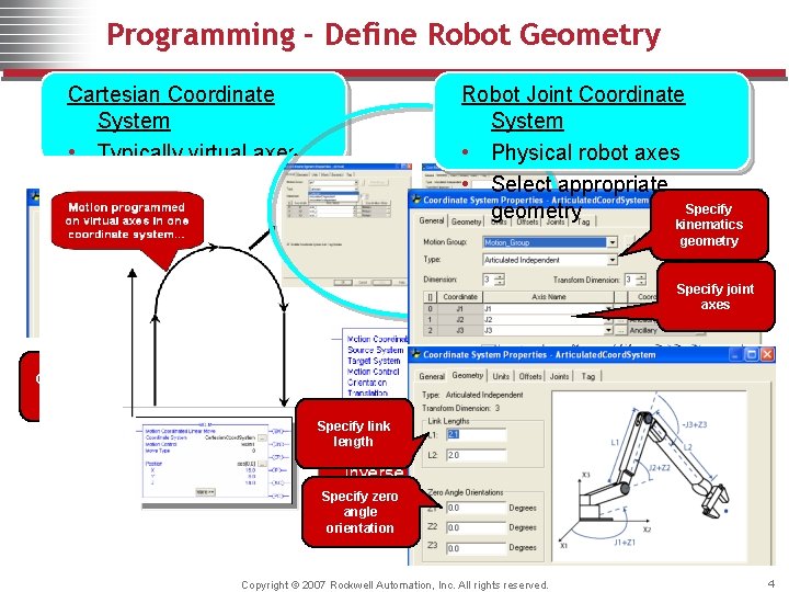 Programming - Define Robot Geometry Cartesian Coordinate System • Typically virtual axes Robot Joint