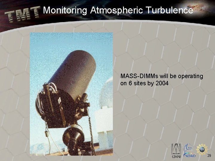 Monitoring Atmospheric Turbulence MASS-DIMMs will be operating on 6 sites by 2004 29 