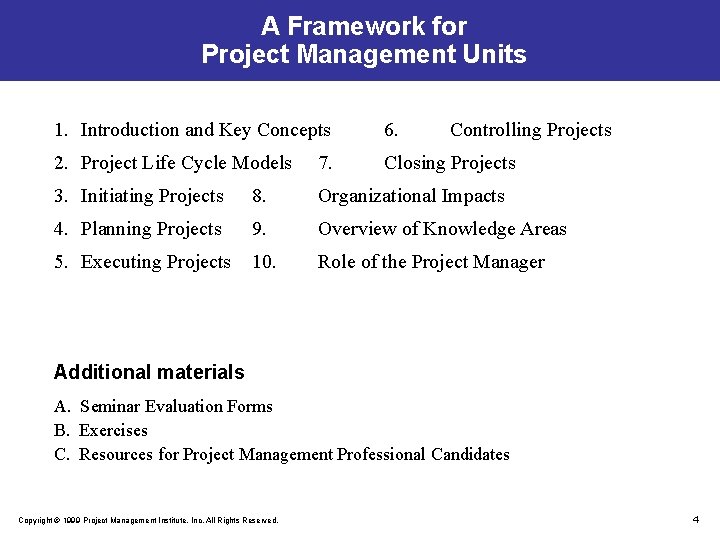 A Framework for Project Management Units 1. Introduction and Key Concepts 6. Controlling Projects