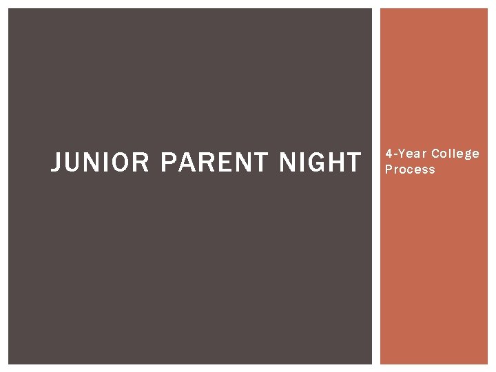 JUNIOR PARENT NIGHT 4 -Year College Process 