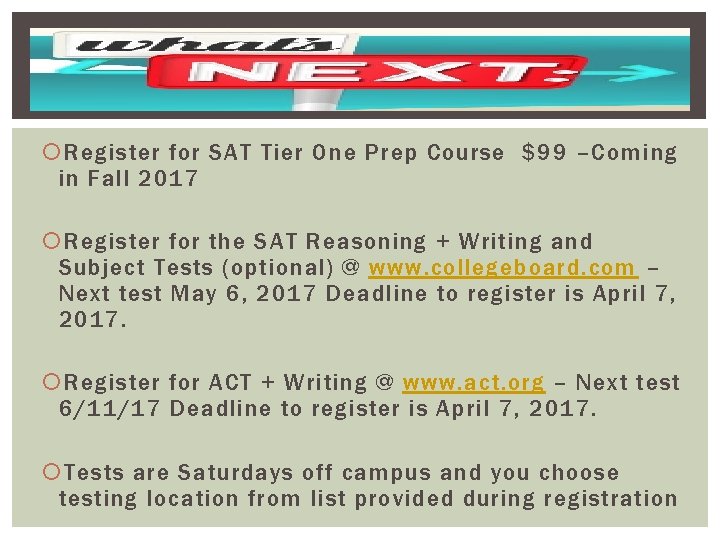  Register for SAT Tier One Prep Course $99 –Coming in Fall 2017 Register
