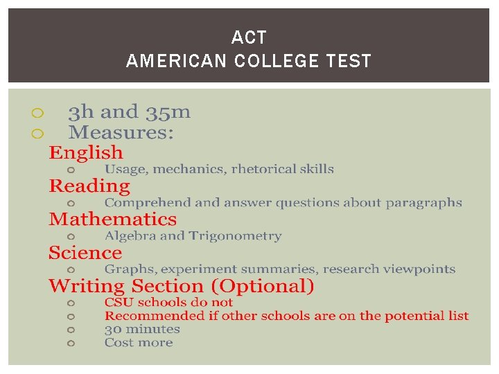 ACT AMERICAN COLLEGE TEST 
