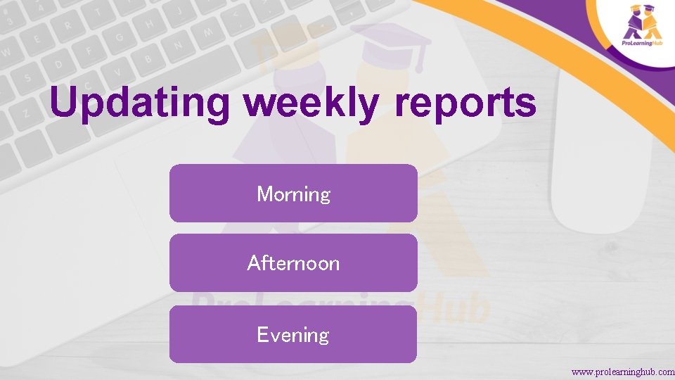 Updating weekly reports Morning Afternoon Evening www. prolearninghub. com 