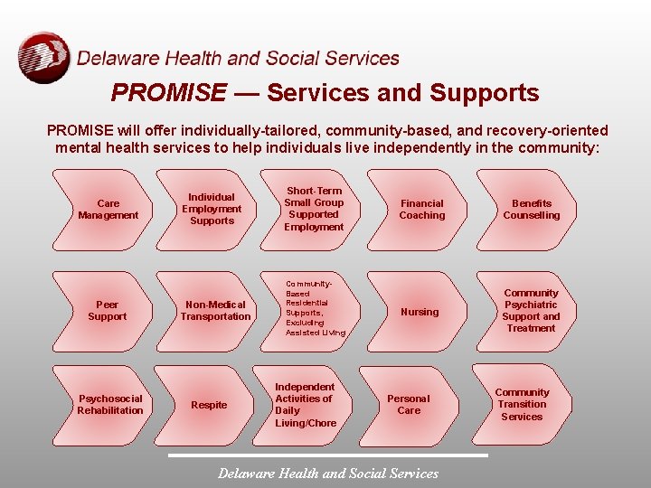 PROMISE — Services and Supports PROMISE will offer individually-tailored, community-based, and recovery-oriented mental health