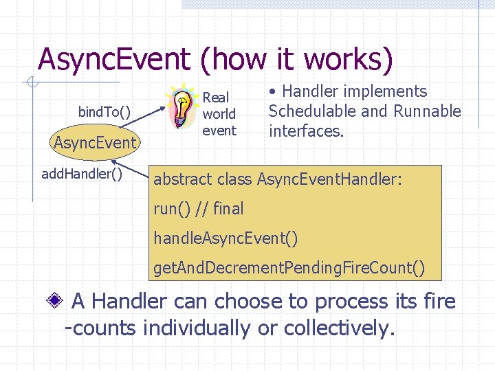 Async. Event (how it works) bind. To() Async. Event add. Handler() Real world event