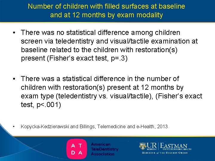 Number of children with filled surfaces at baseline and at 12 months by exam