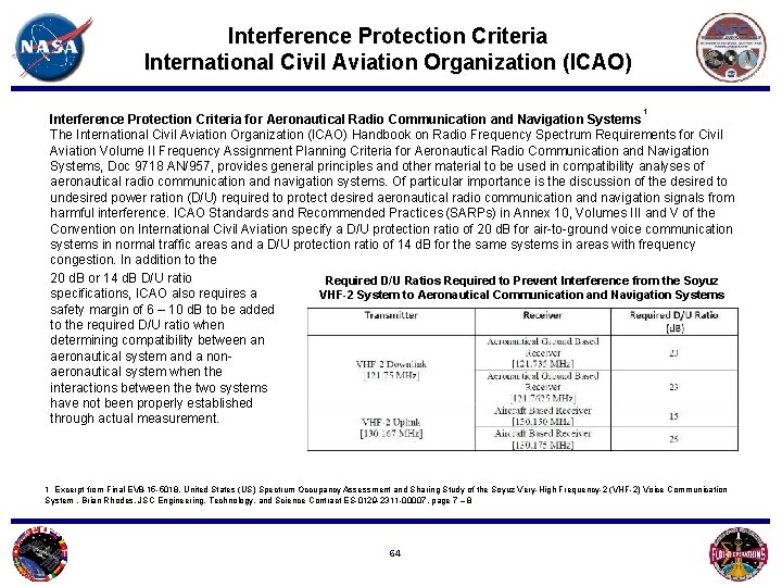 Interference Protection Criteria International Civil Aviation Organization (ICAO) 1 Interference Protection Criteria for Aeronautical