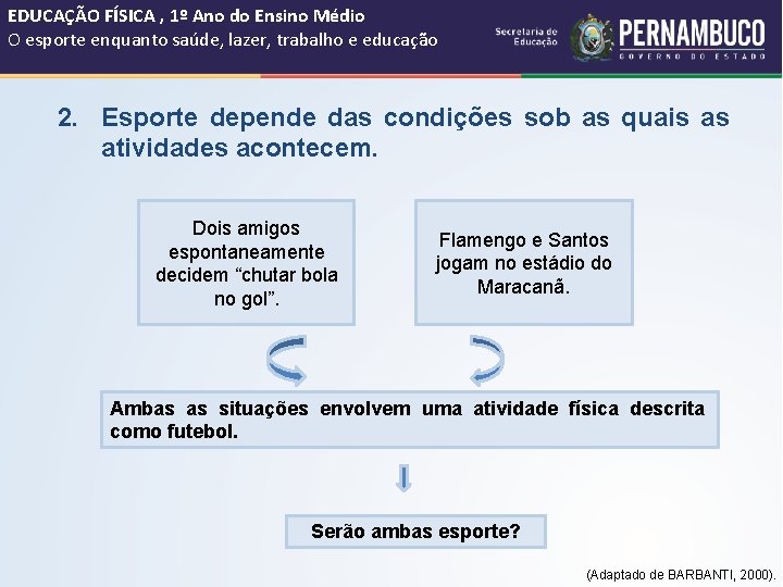 EDUCAÇÃO FÍSICA , 1º Ano do Ensino Médio O esporte enquanto saúde, lazer, trabalho