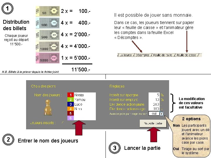 1 2 x = 100. - Distribution des billets Chaque joueur reçoit au départ