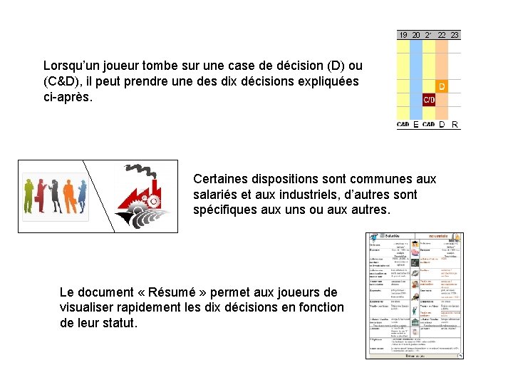 Lorsqu’un joueur tombe sur une case de décision (D) ou (C&D), il peut prendre