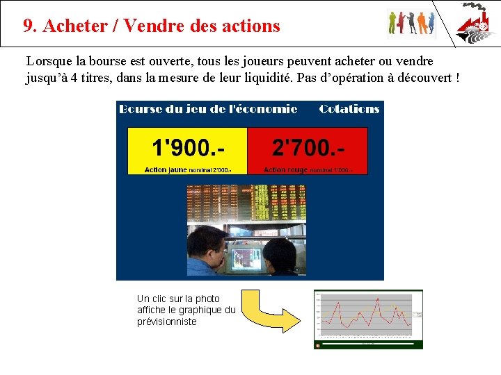 9. Acheter / Vendre des actions Lorsque la bourse est ouverte, tous les joueurs