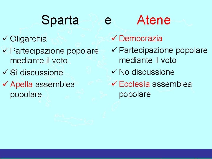 Sparta Oligarchia Partecipazione popolare mediante il voto Sì discussione Apella assemblea popolare e Atene