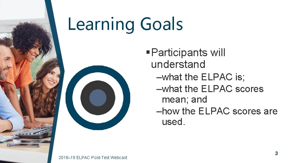 Learning Goals § Participants will understand –what the ELPAC is; –what the ELPAC scores