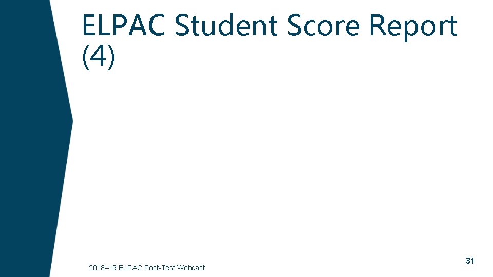 ELPAC Student Score Report (4) 2018– 19 ELPAC Post-Test Webcast 31 