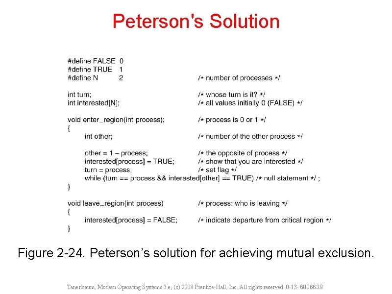 Peterson's Solution Figure 2 -24. Peterson’s solution for achieving mutual exclusion. Tanenbaum, Modern Operating