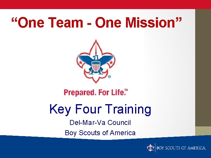 “One Team - One Mission” Key Four Training Del-Mar-Va Council Boy Scouts of America
