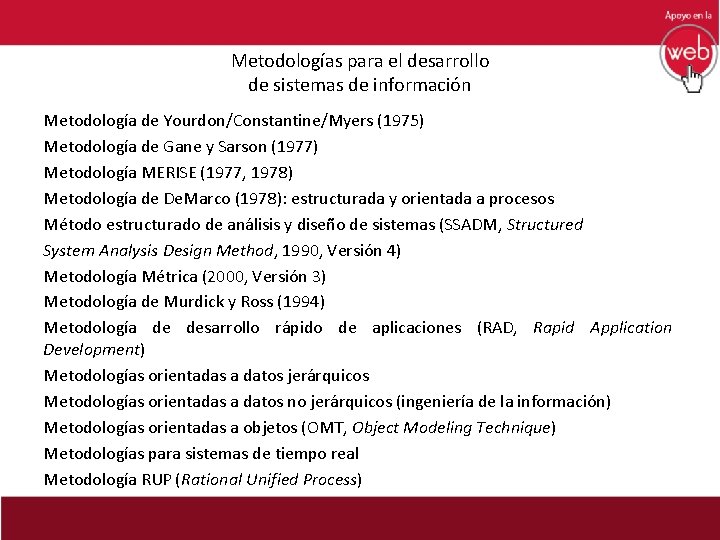 Metodologías para el desarrollo de sistemas de información Metodología de Yourdon/Constantine/Myers (1975) Metodología de