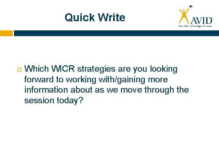 Quick Write Which WICR strategies are you looking forward to working with/gaining more information