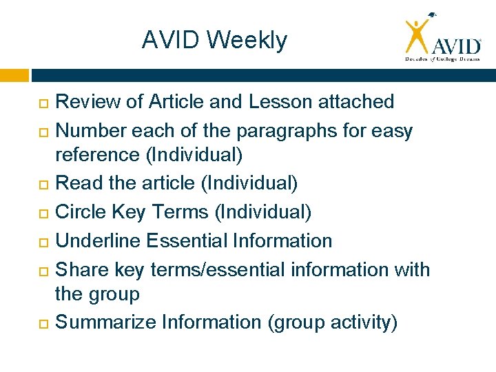 AVID Weekly Review of Article and Lesson attached Number each of the paragraphs for