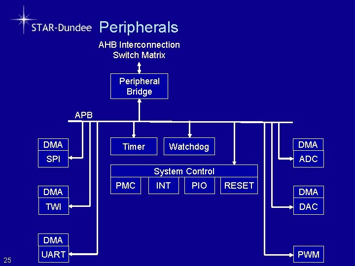 Peripherals AHB Interconnection Switch Matrix Peripheral Bridge APB DMA Timer DMA Watchdog SPI ADC