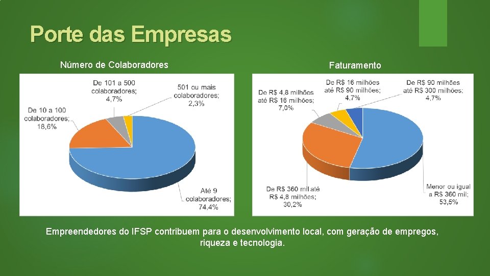 Porte das Empresas Número de Colaboradores Faturamento Empreendedores do IFSP contribuem para o desenvolvimento