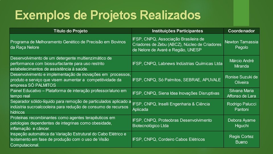 Exemplos de Projetos Realizados 