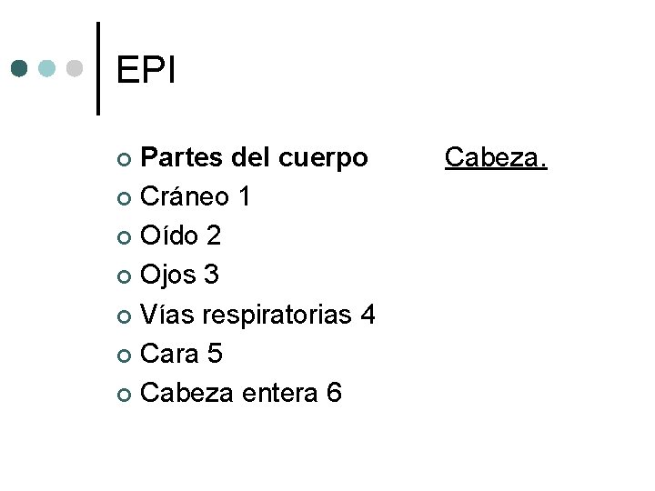 EPI Partes del cuerpo ¢ Cráneo 1 ¢ Oído 2 ¢ Ojos 3 ¢