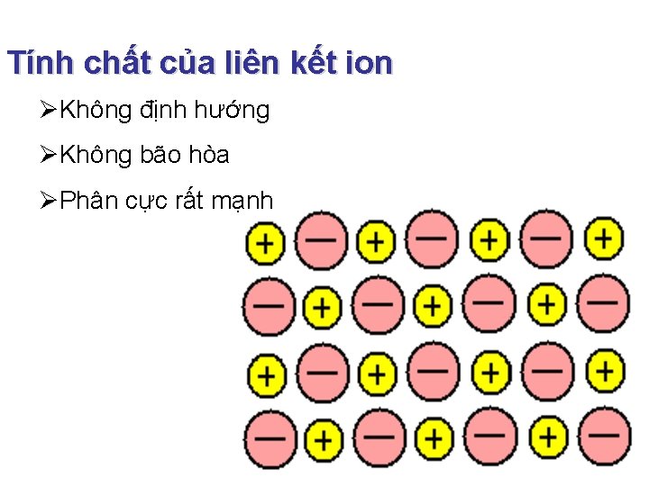  Tính chất của liên kết ion ØKhông định hướng ØKhông bão hòa ØPhân