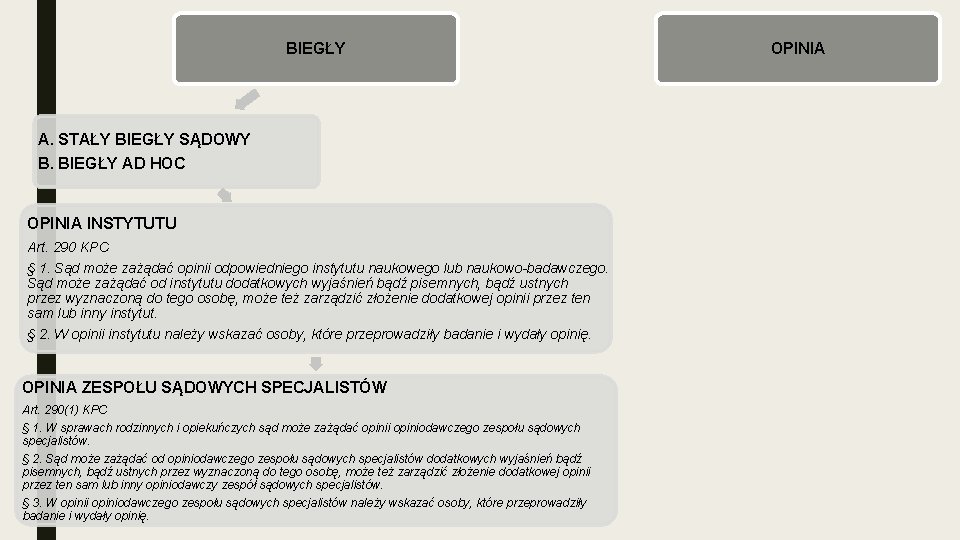 BIEGŁY A. STAŁY BIEGŁY SĄDOWY B. BIEGŁY AD HOC OPINIA INSTYTUTU Art. 290 KPC