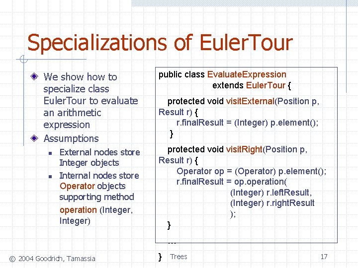 Specializations of Euler. Tour We show to specialize class Euler. Tour to evaluate an