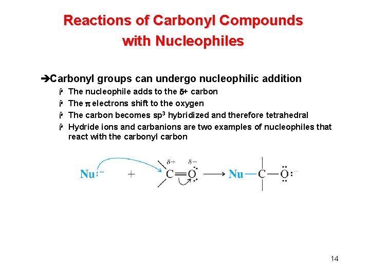 Reactions of Carbonyl Compounds with Nucleophiles èCarbonyl groups can undergo nucleophilic addition H The