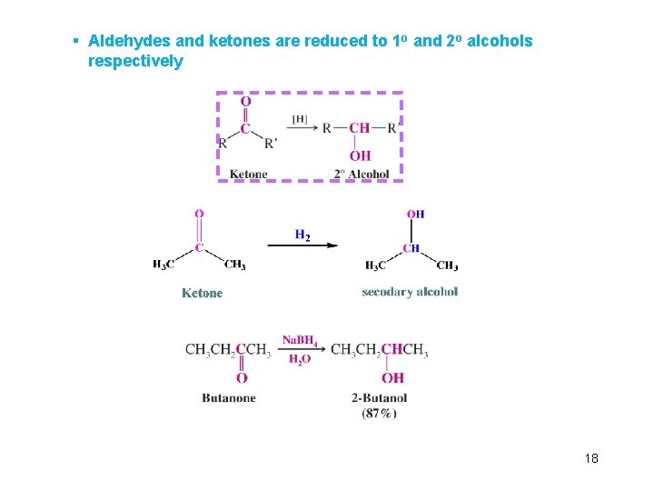 § Aldehydes and ketones are reduced to 1 o and 2 o alcohols respectively