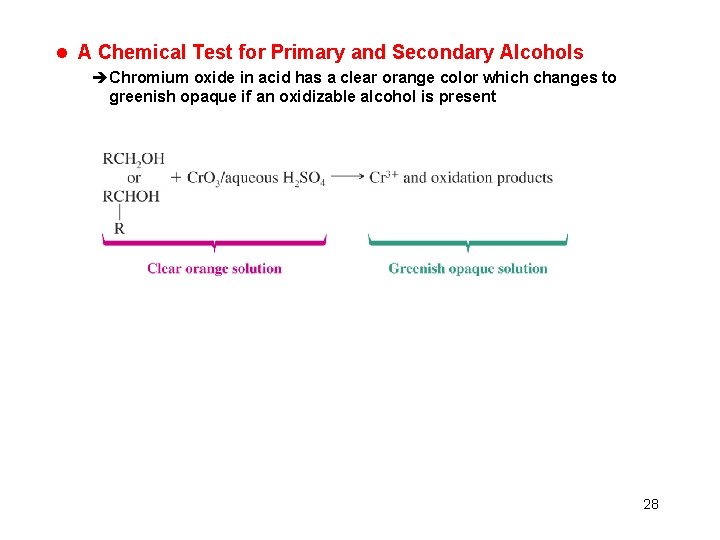 l A Chemical Test for Primary and Secondary Alcohols èChromium oxide in acid has