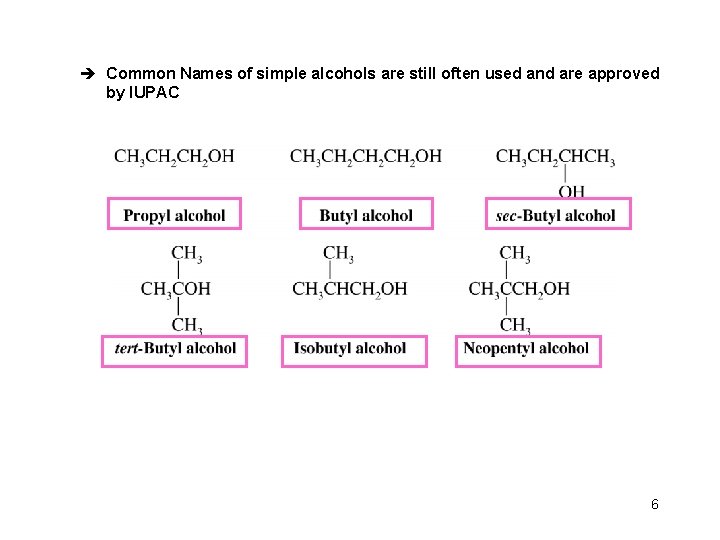 è Common Names of simple alcohols are still often used and are approved by