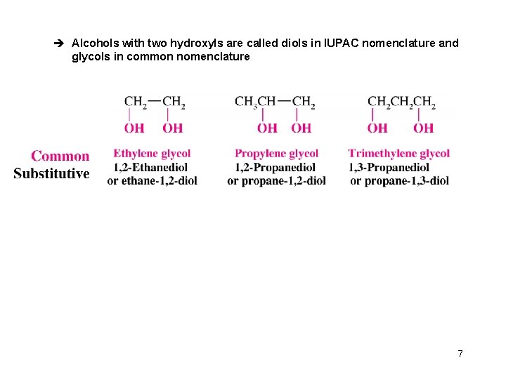 è Alcohols with two hydroxyls are called diols in IUPAC nomenclature and glycols in
