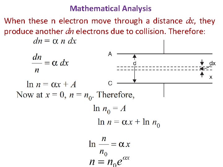 Mathematical Analysis When these n electron move through a distance dx, they produce another