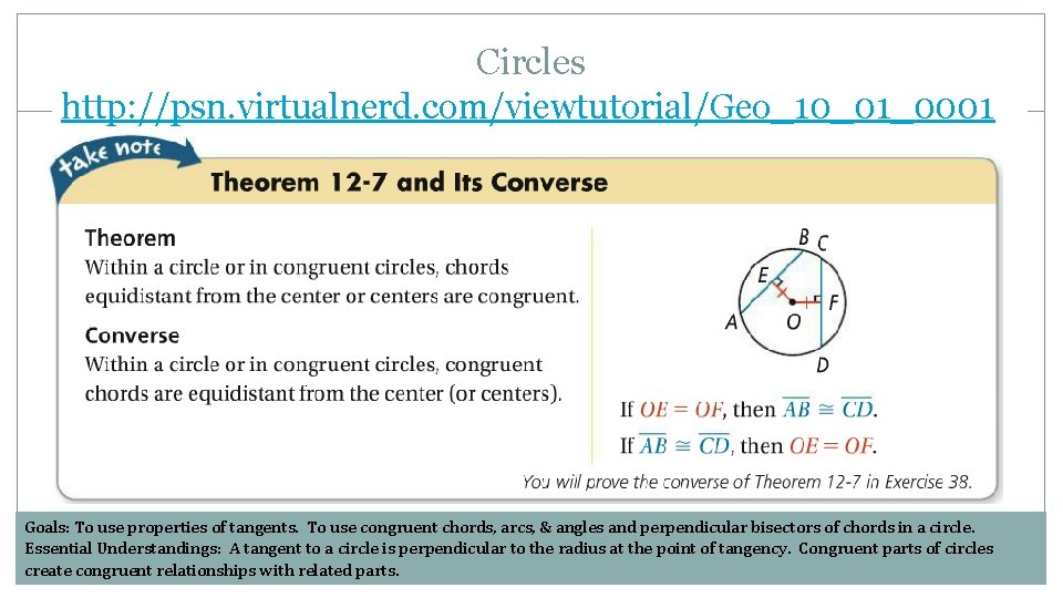Circles http: //psn. virtualnerd. com/viewtutorial/Geo_10_01_0001 Goals: To use properties of tangents. To use congruent
