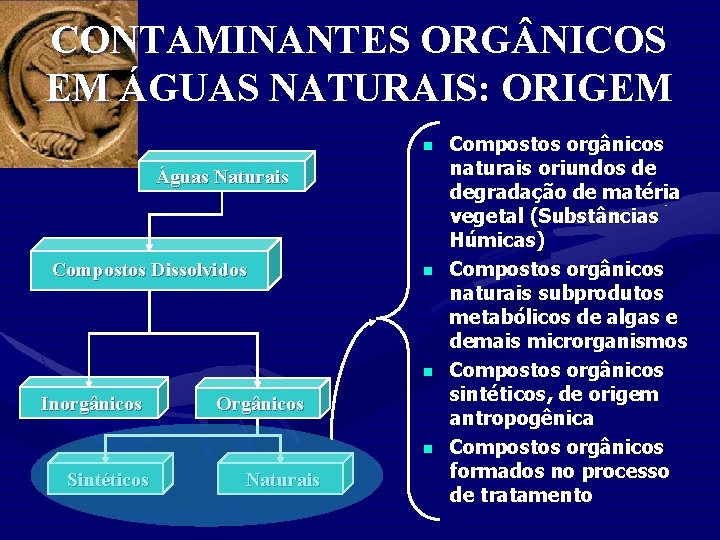 CONTAMINANTES ORG NICOS EM ÁGUAS NATURAIS: ORIGEM n Águas Naturais Compostos Dissolvidos n n